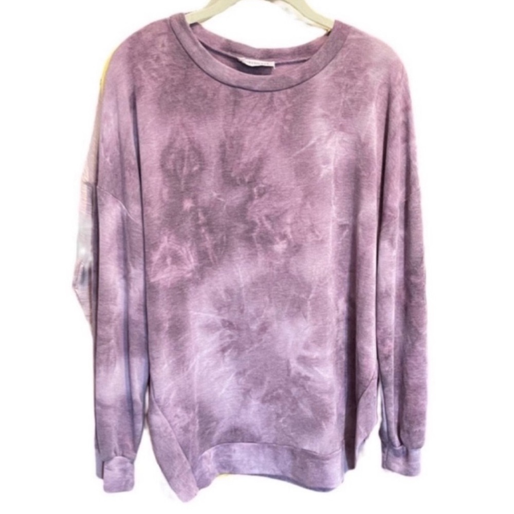 First Love Tie Dye Sweatshirt Crew Neck Pullover Top Purple Pink Size L